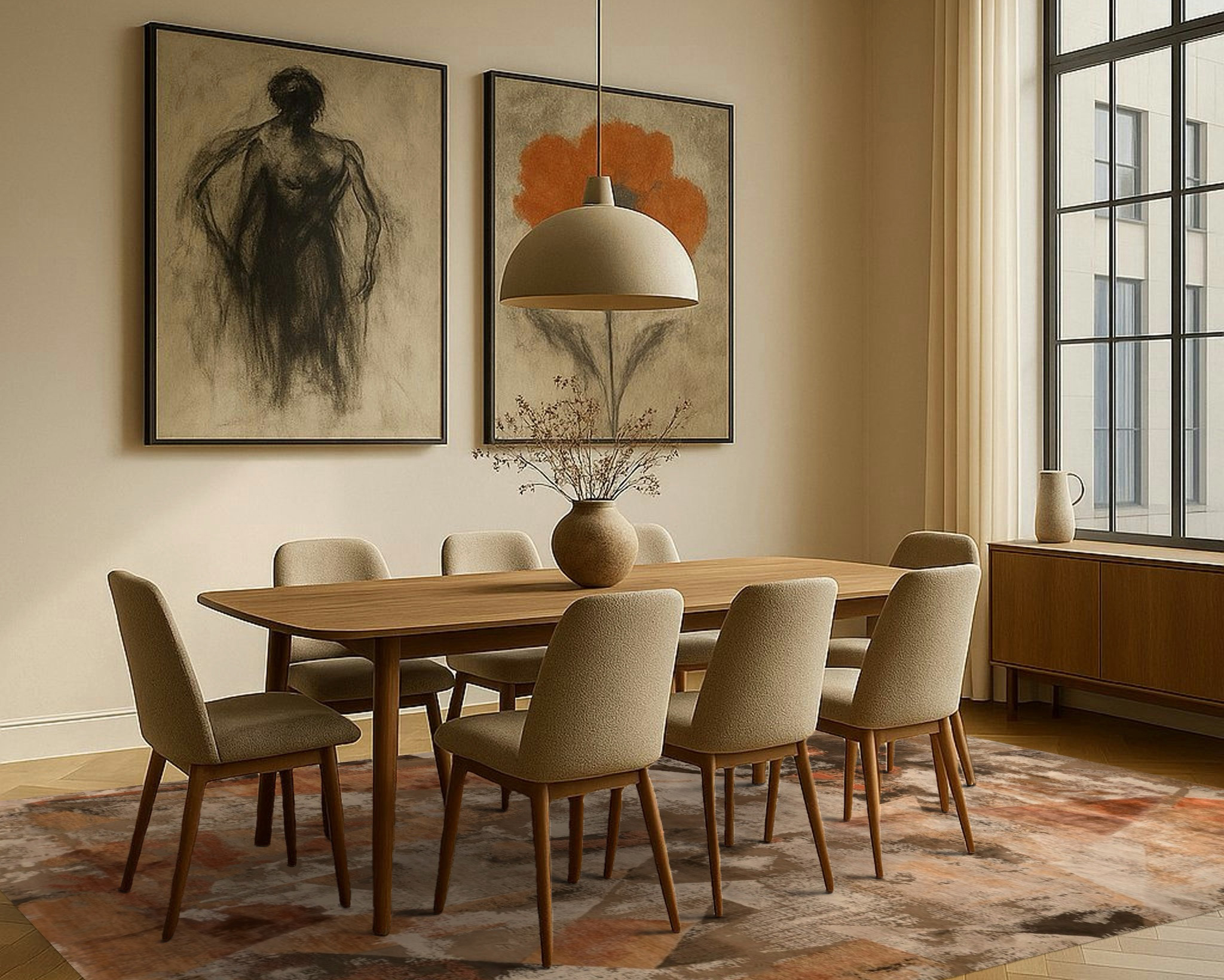 Designteppich im Essbereich mit modernem Interior-Konzept