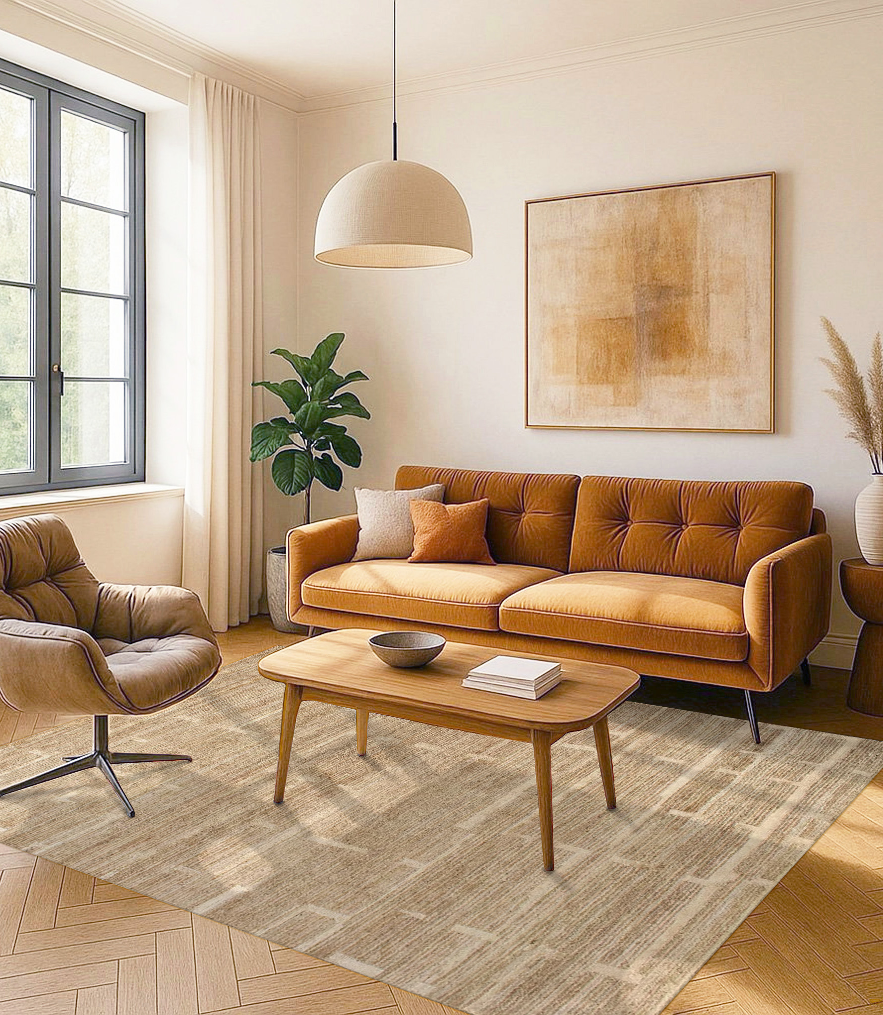 Jordan Collection Designteppich - Amber Frame Camel