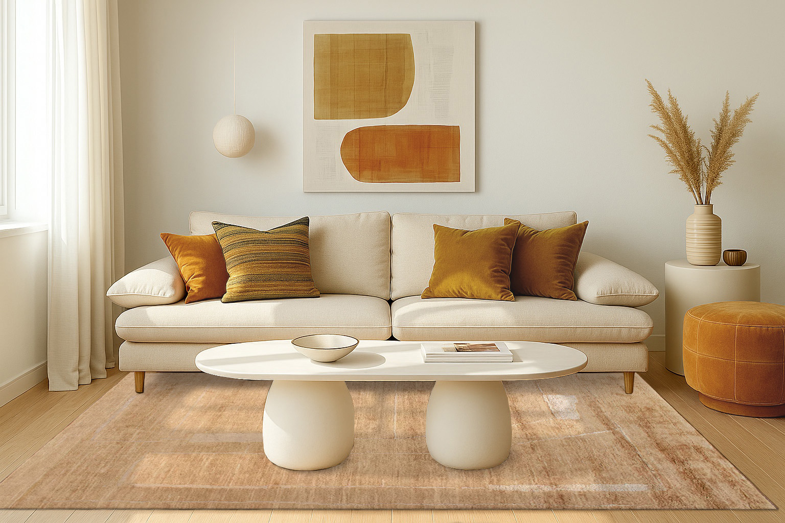 Designteppich Amber Camel aus der Jordan Collection im modernen Wohnraum