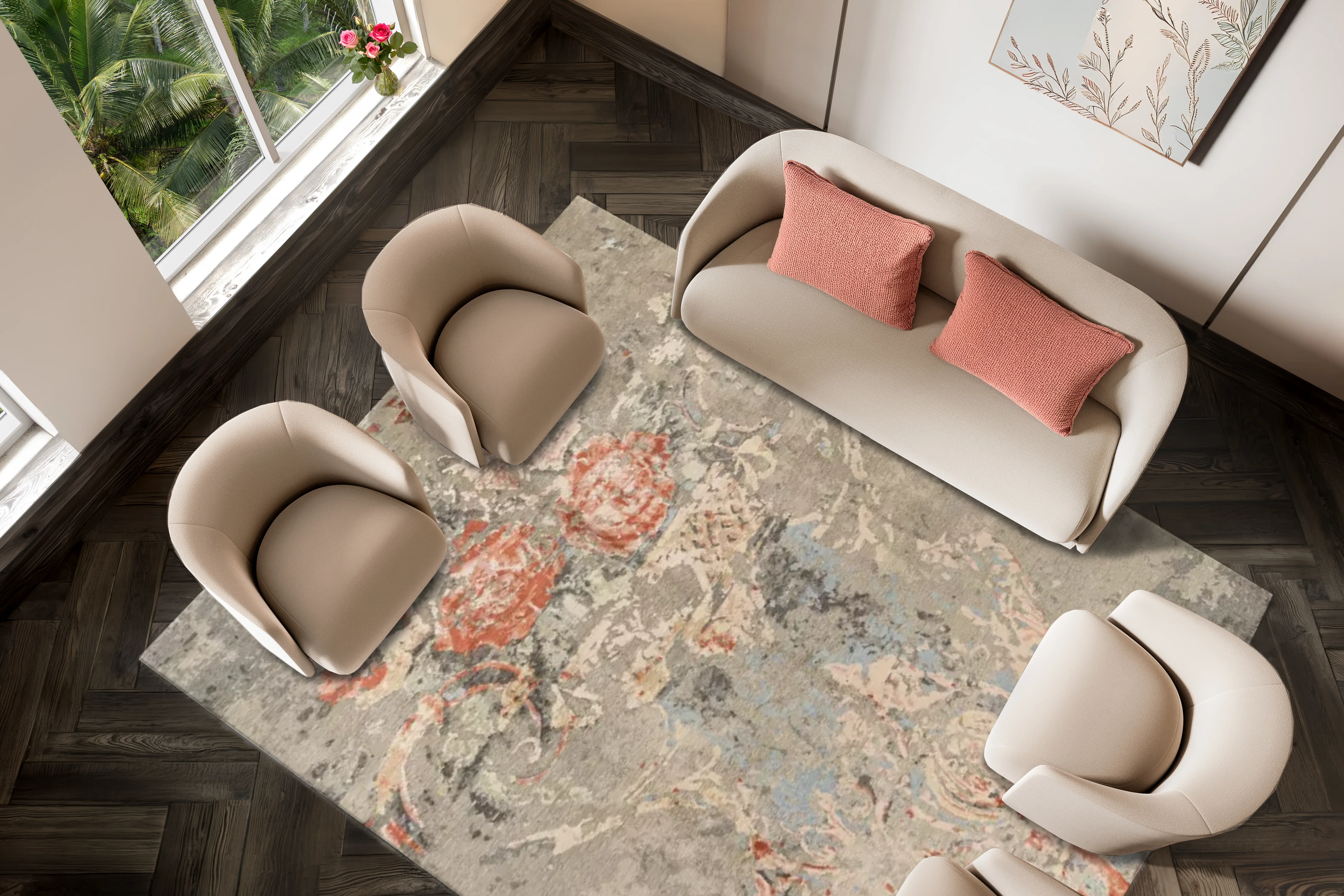 Wool & Silk Teppich - Antique Roses