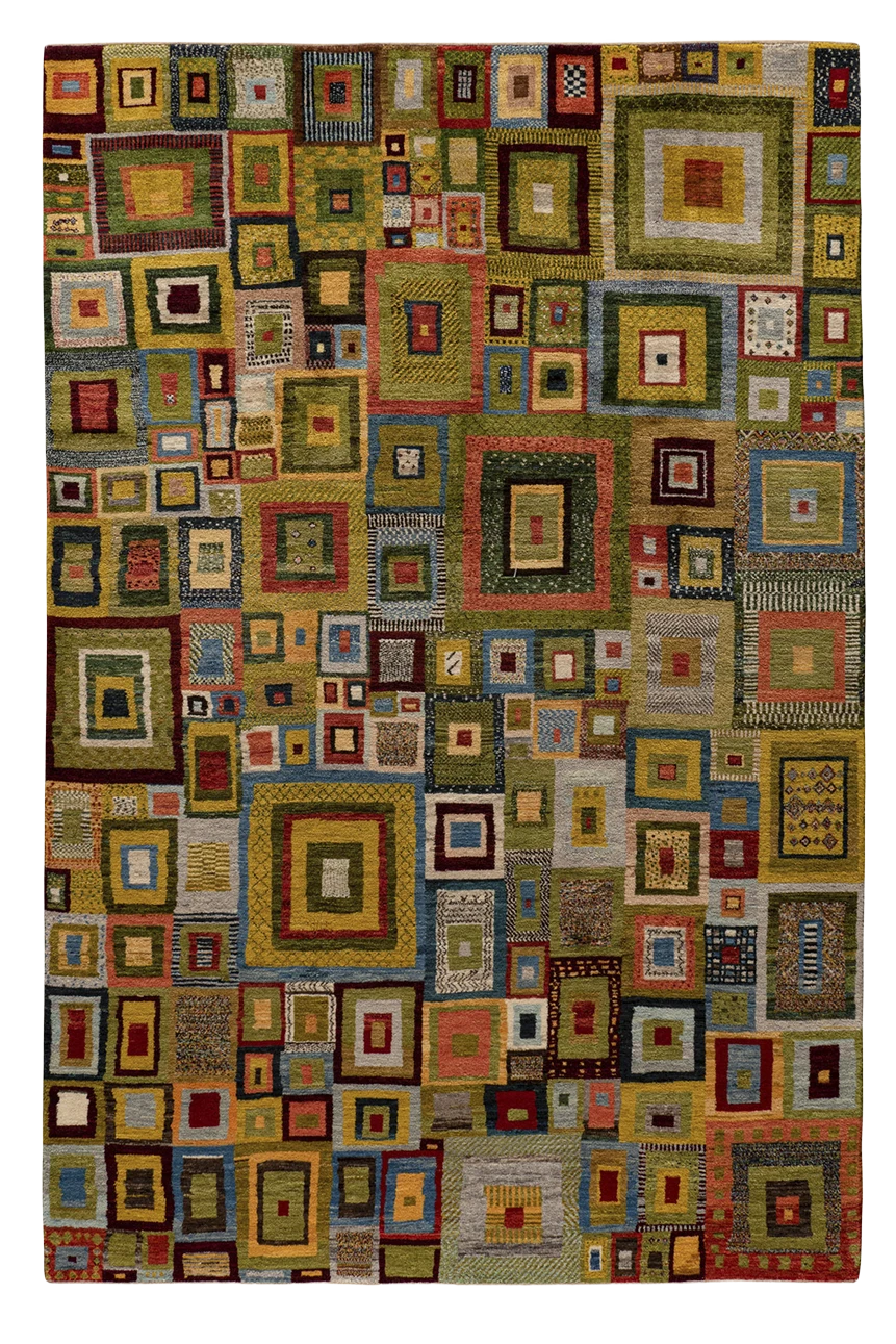 Gabbeh Teppich-Unikat - buntes Würfelspiel